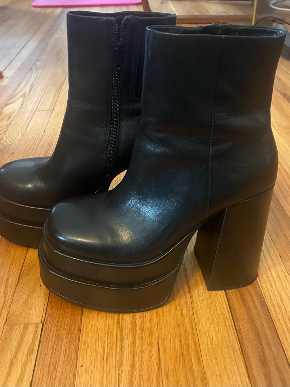 Steve Madden Cobra Black Leather Platform Block Heel Ankle Boots sz 8
